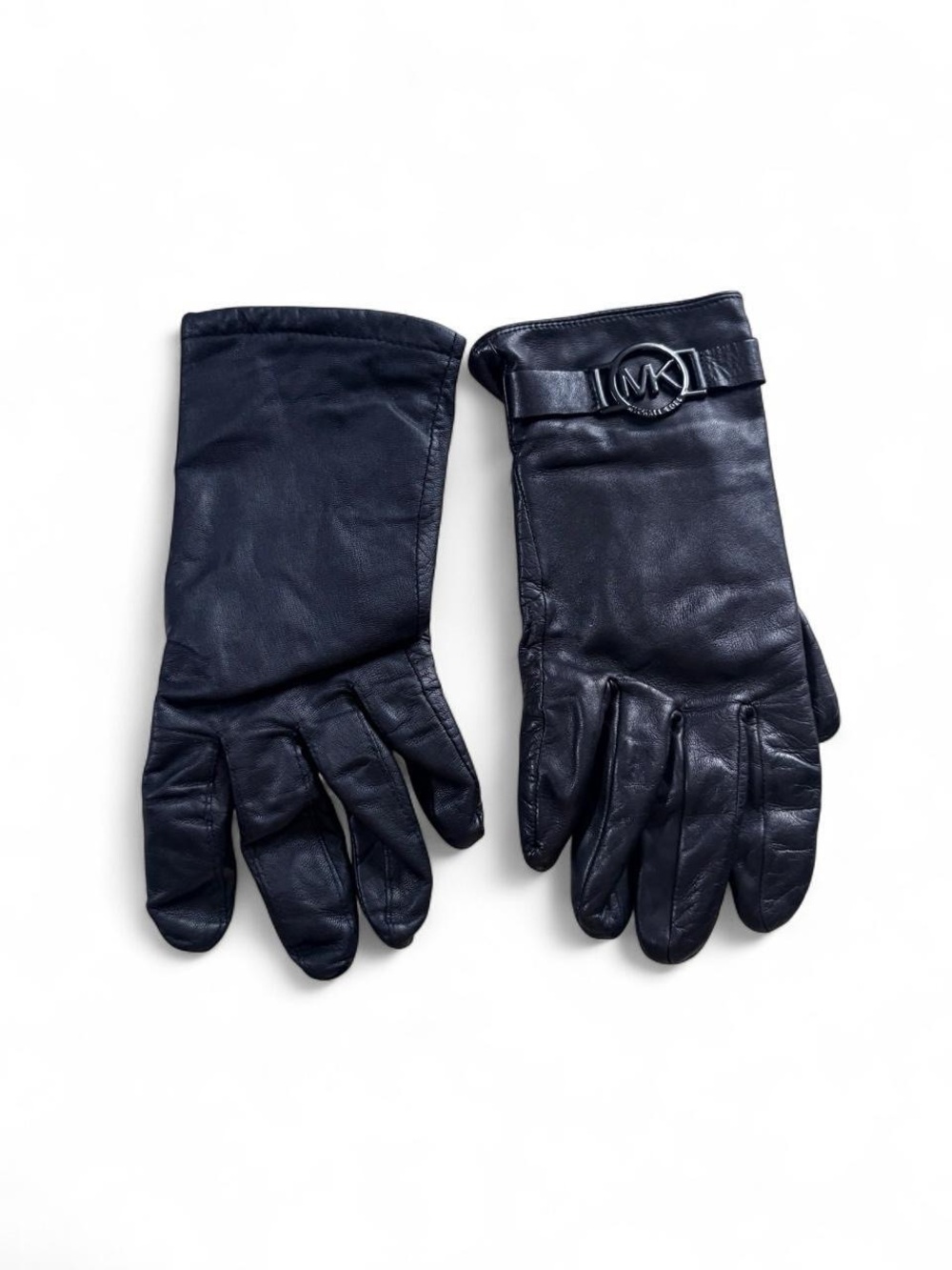 Michael Kors Black Leather Gloves with MK Logo Accent